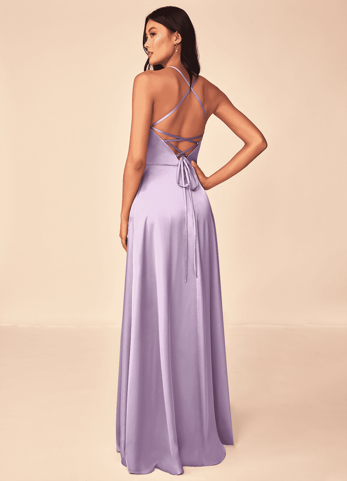 Mei A-Line V-Neck Stretch Satin Bridesmaid Dress in Frosted Lilac