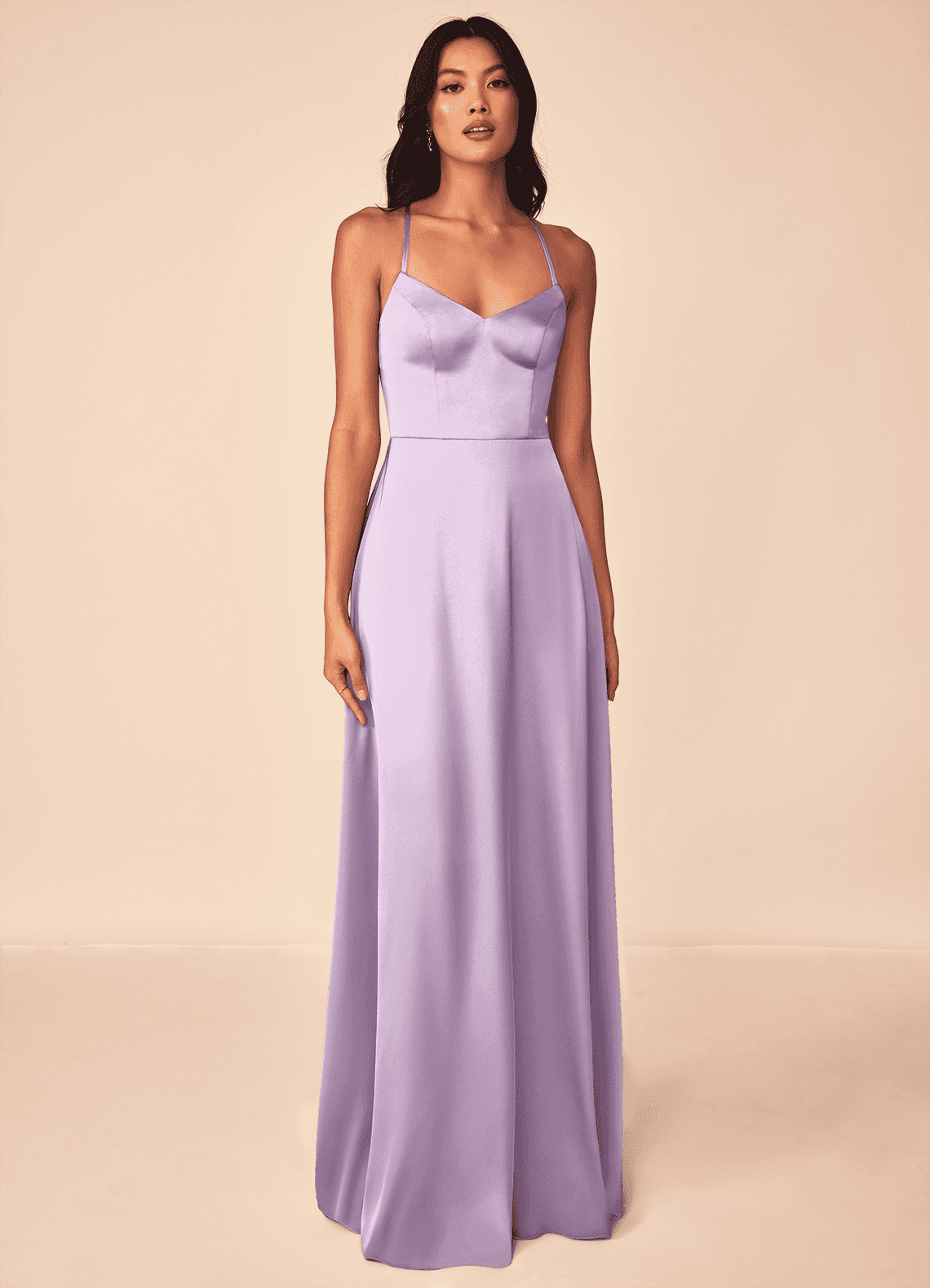 Mei A-Line V-Neck Stretch Satin Bridesmaid Dress in Frosted Lilac