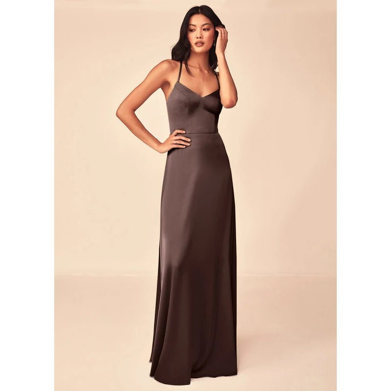 Mei A-Line V-Neck Stretch Satin Bridesmaid Dress - ZHEXUDAI