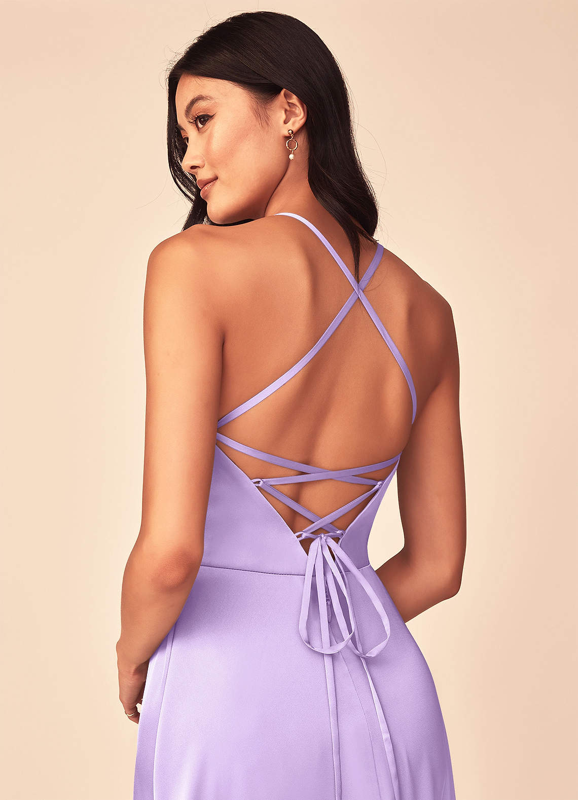 Mei A-Line V-Neck Stretch Satin Bridesmaid Dress in Lilac