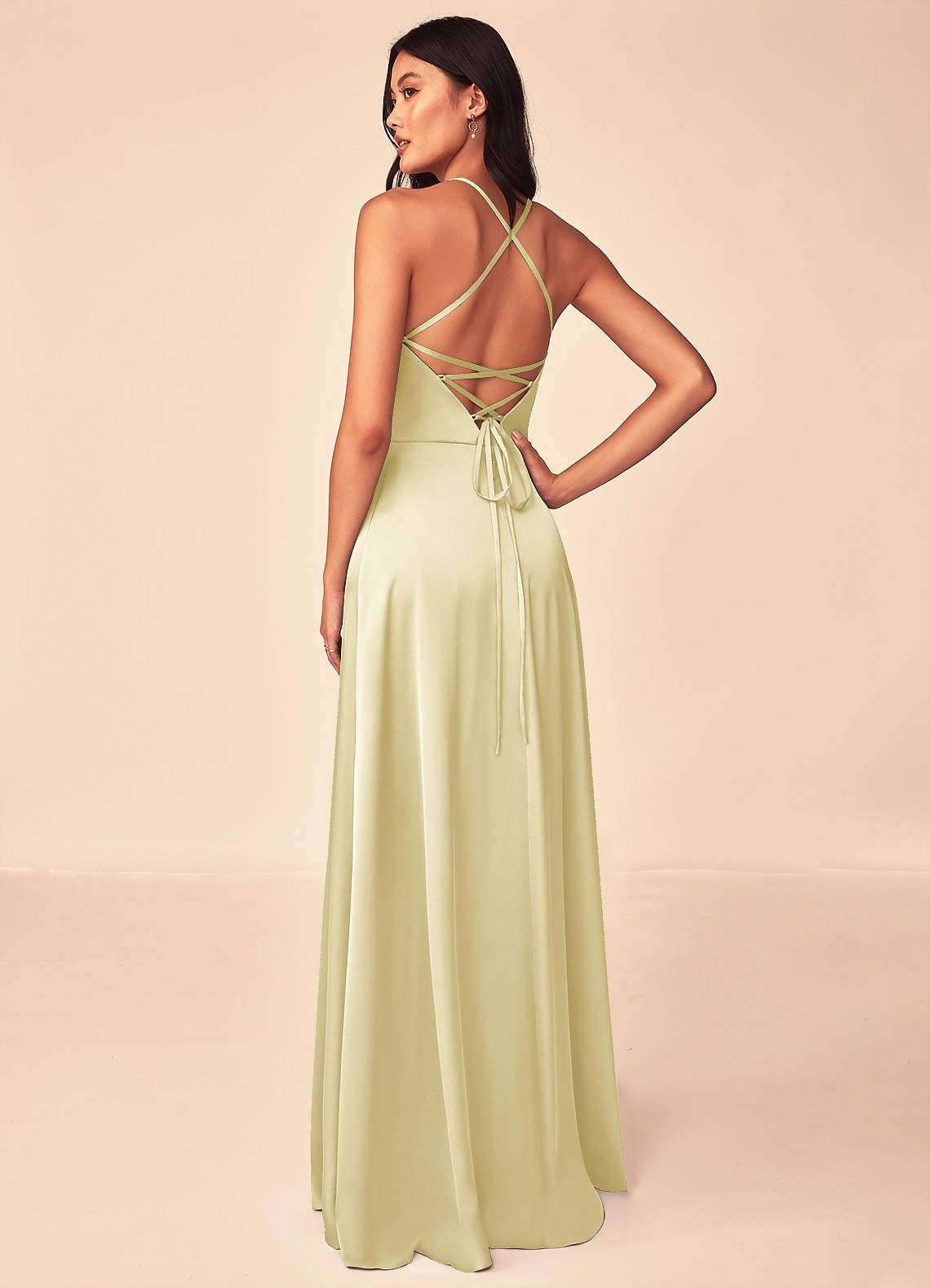 Mei A-Line V-Neck Stretch Satin Bridesmaid Dress in Lemon Sorbet