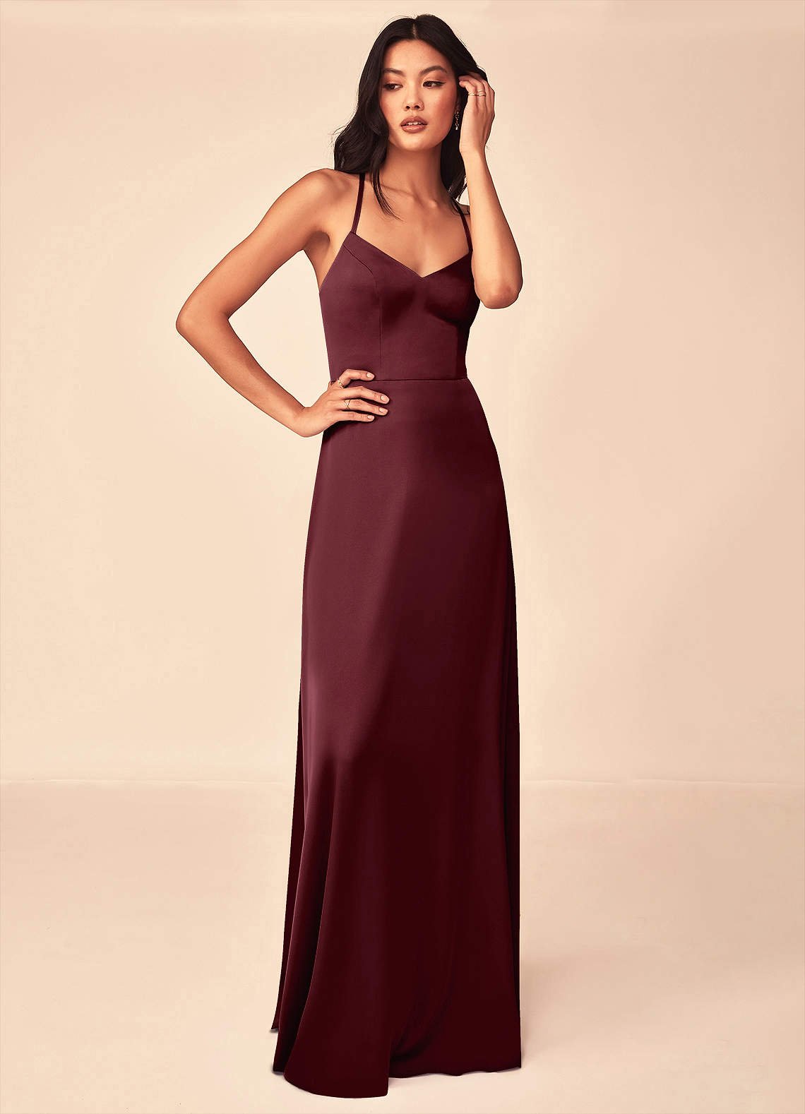 Mei A-Line V-Neck Stretch Satin Bridesmaid Dress