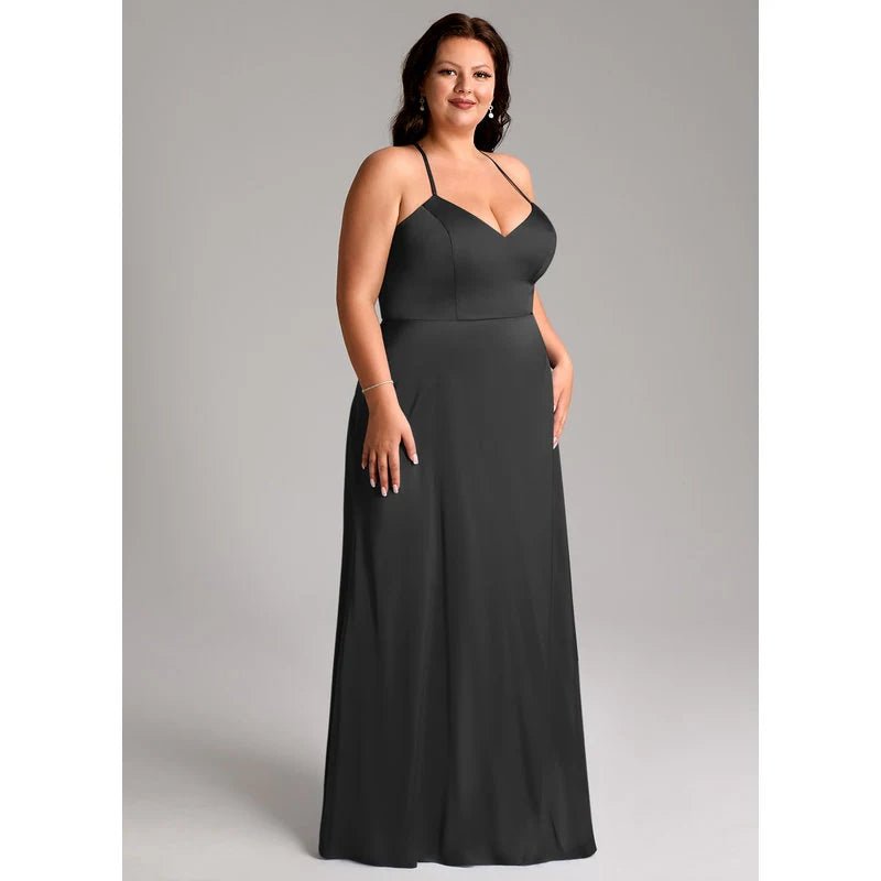 Mei A-Line V-Neck Stretch Satin Bridesmaid Dress - ZHEXUDAI