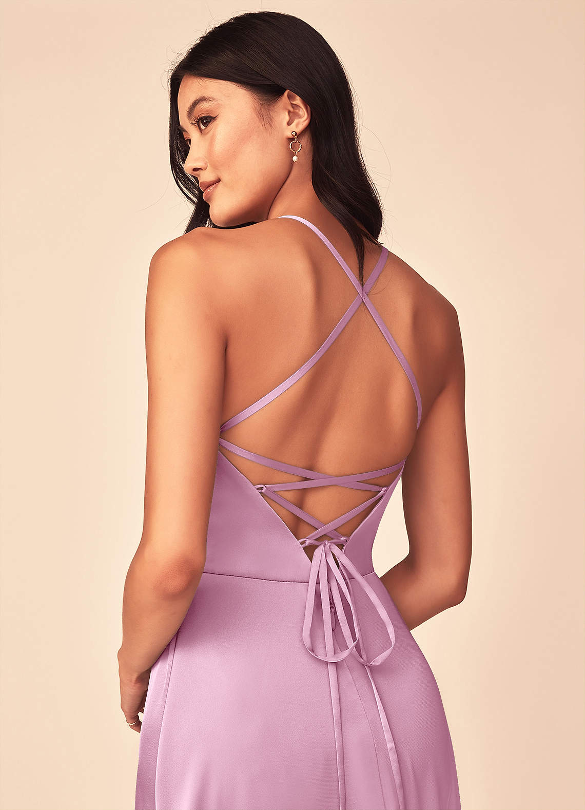 Mei A-Line V-Neck Stretch Satin Bridesmaid Dress in candy pink