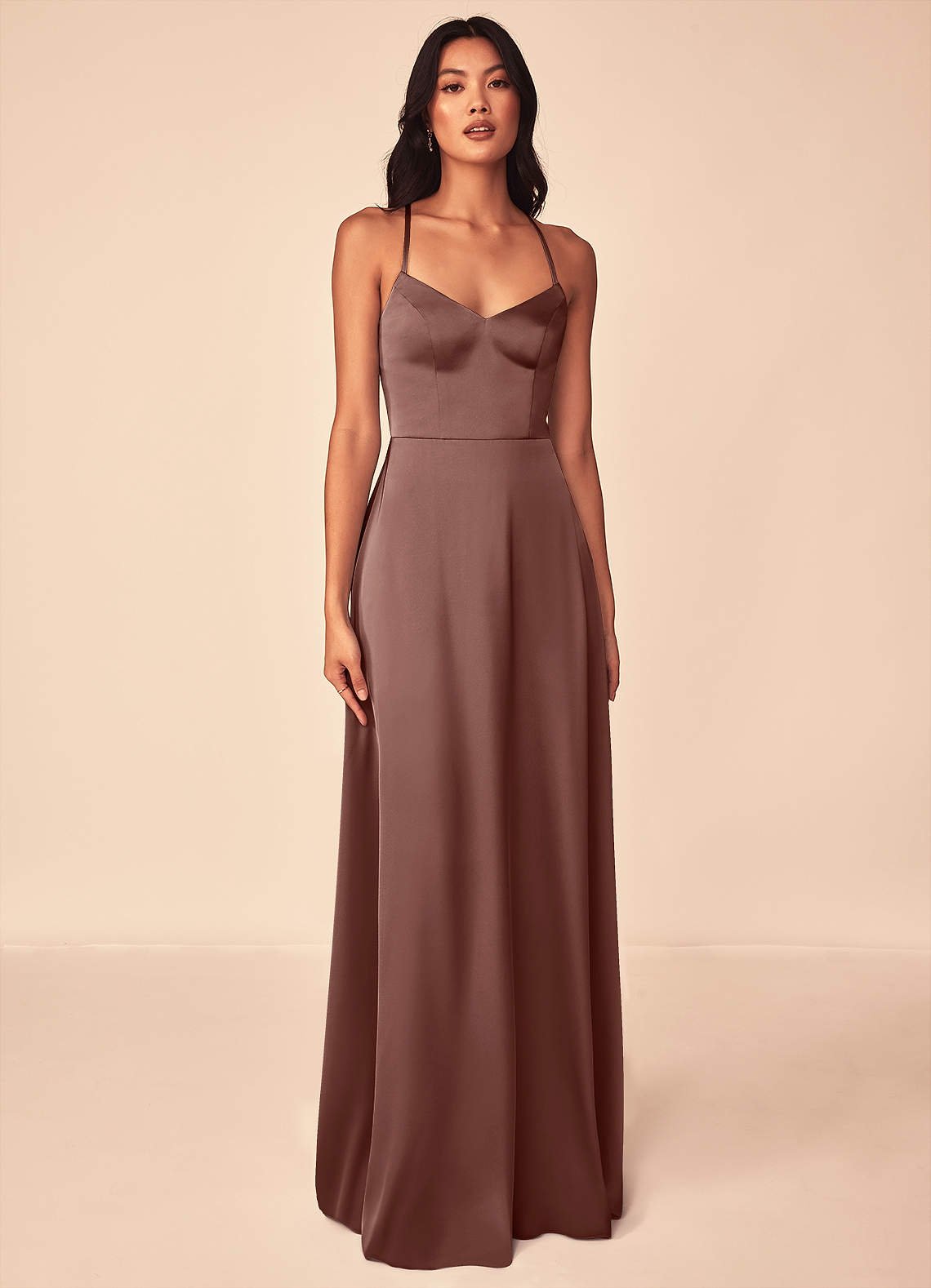Mei A-Line V-Neck Stretch Satin Bridesmaid Dress in Espresso