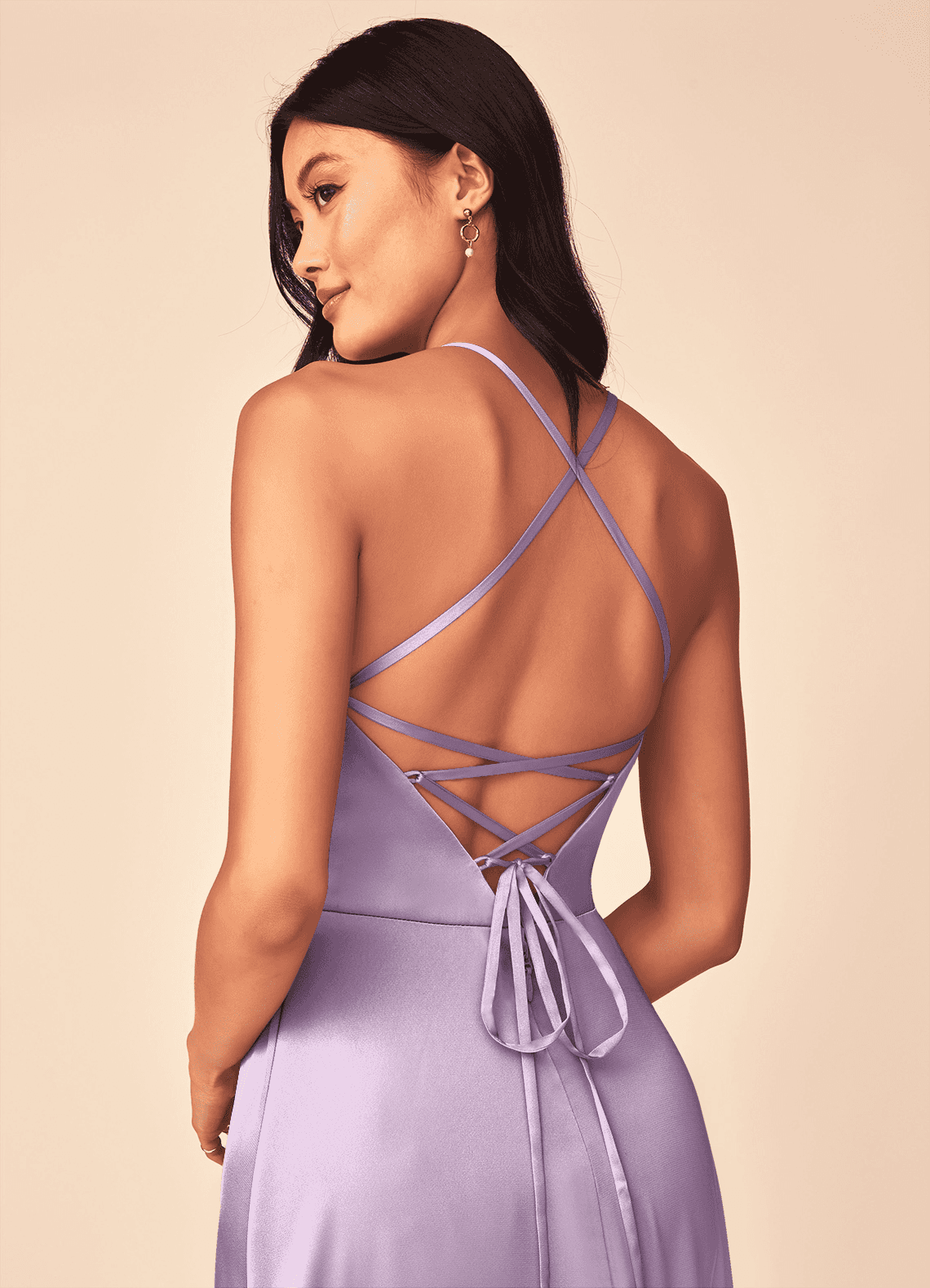Mei A-Line V-Neck Stretch Satin Bridesmaid Dress in Frosted Lilac