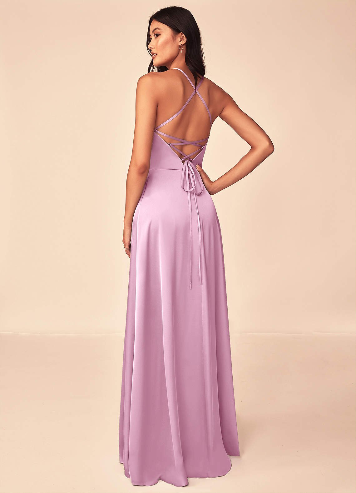 Mei A-Line V-Neck Stretch Satin Bridesmaid Dress in candy pink