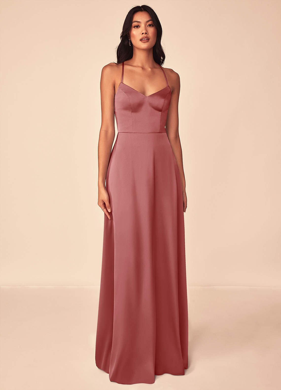 Mei A-Line V-Neck Stretch Satin Bridesmaid Dress in Antique Rose