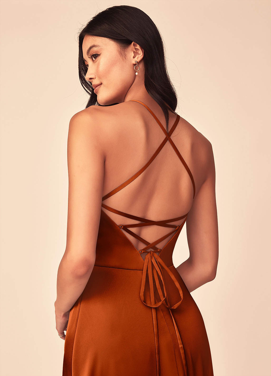 Mei A-Line V-Neck Stretch Satin Bridesmaid Dress in Paprika