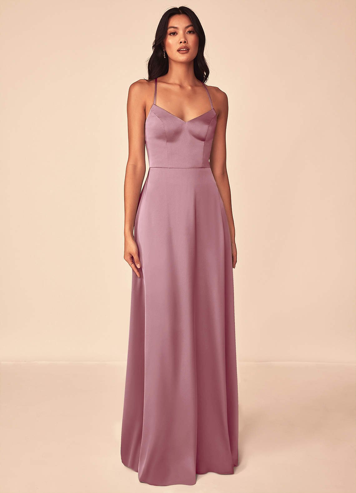 Mei A-Line V-Neck Stretch Satin Bridesmaid Dress in Vintage Mauve