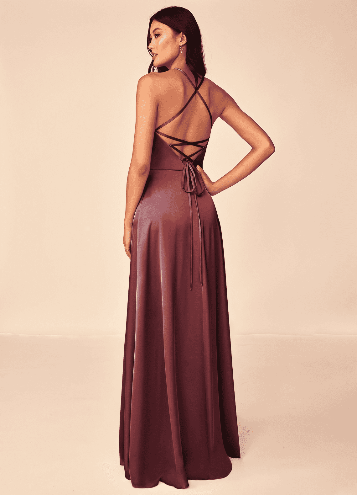 Mei A-Line V-Neck Stretch Satin Bridesmaid Dress in Merlot