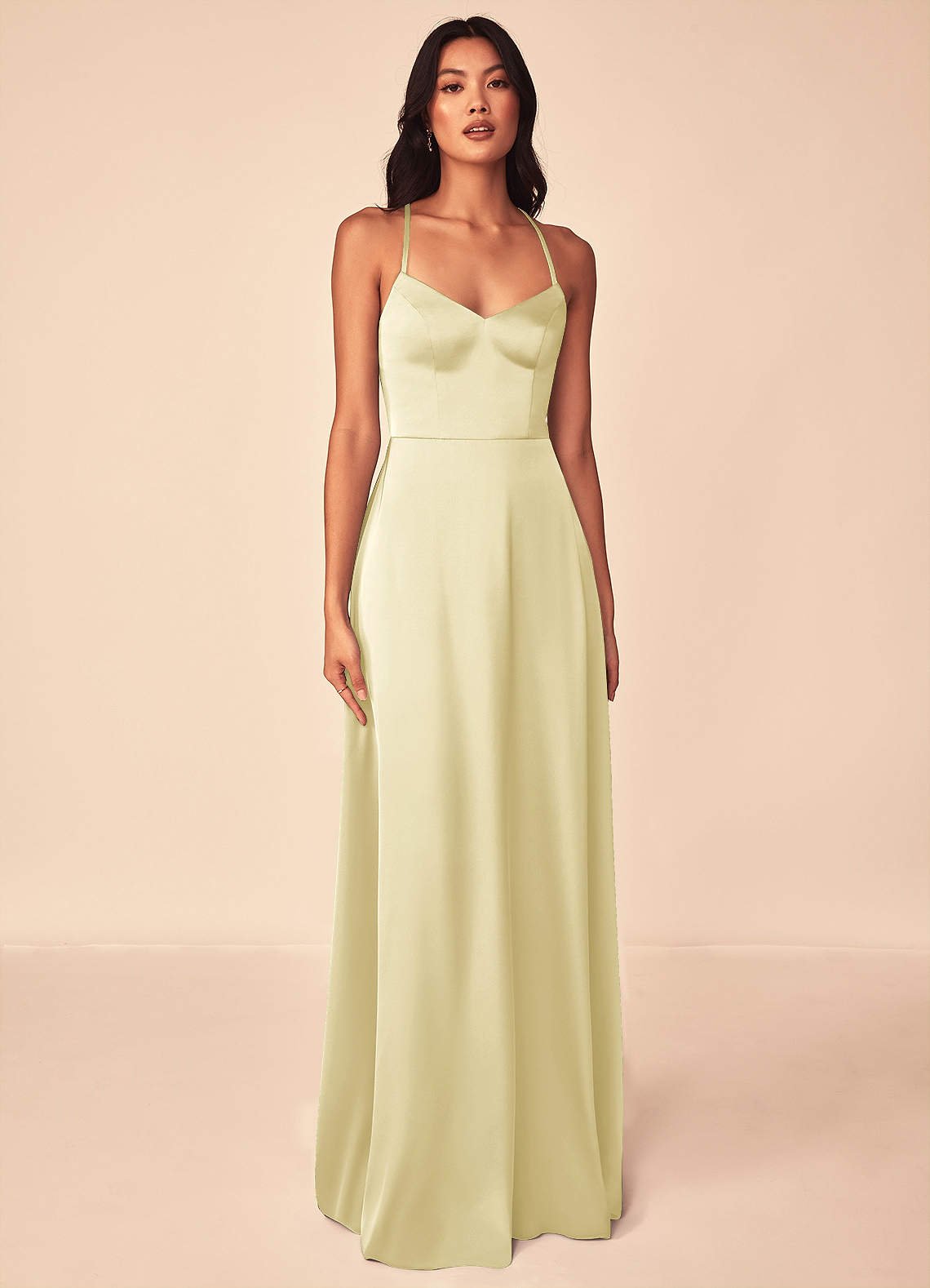 Mei A-Line V-Neck Stretch Satin Bridesmaid Dress in Lemon Sorbet