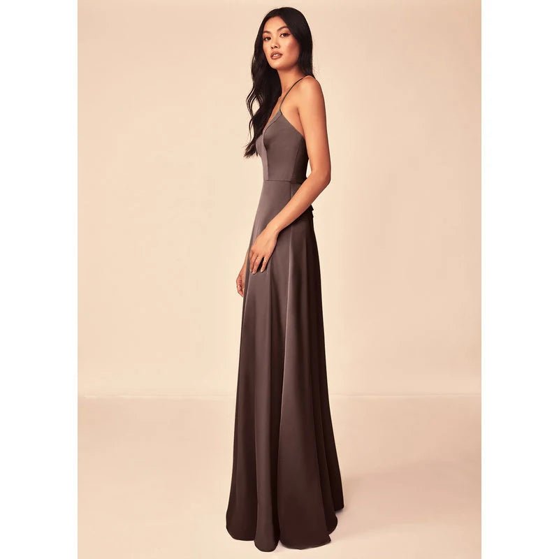 Mei A-Line V-Neck Stretch Satin Bridesmaid Dress - ZHEXUDAI