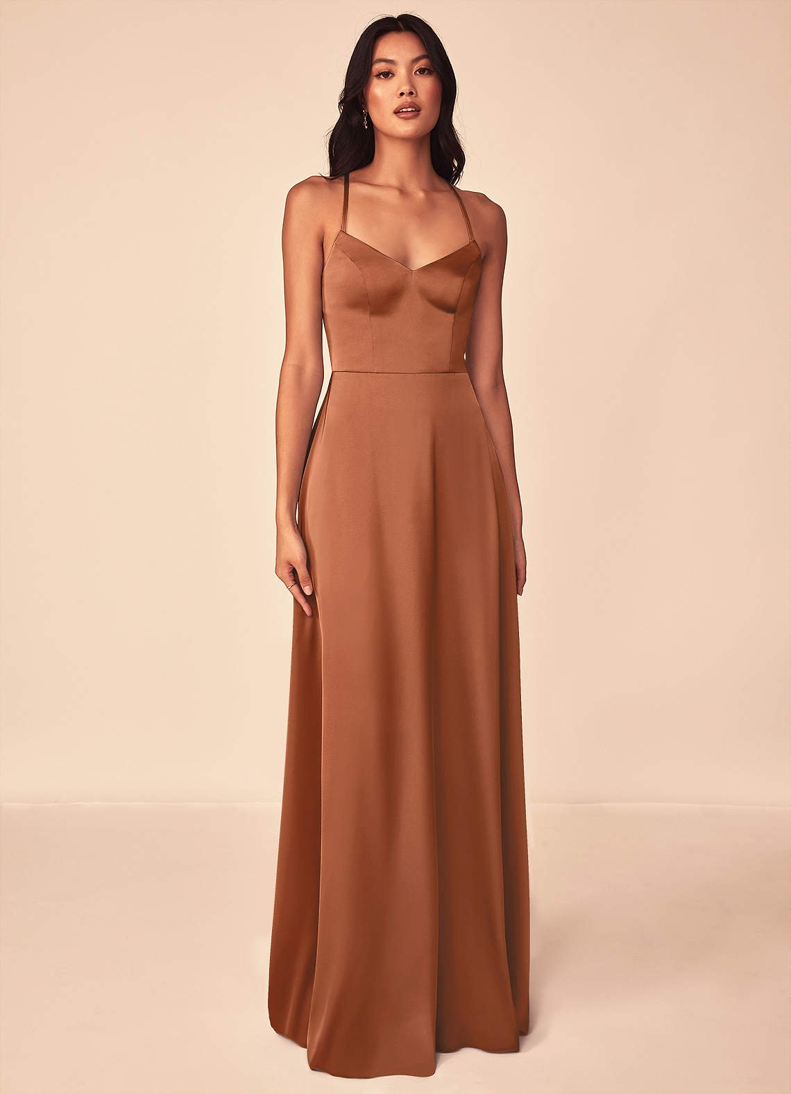 Mei A-Line V-Neck Stretch Satin Bridesmaid Dress in Copper