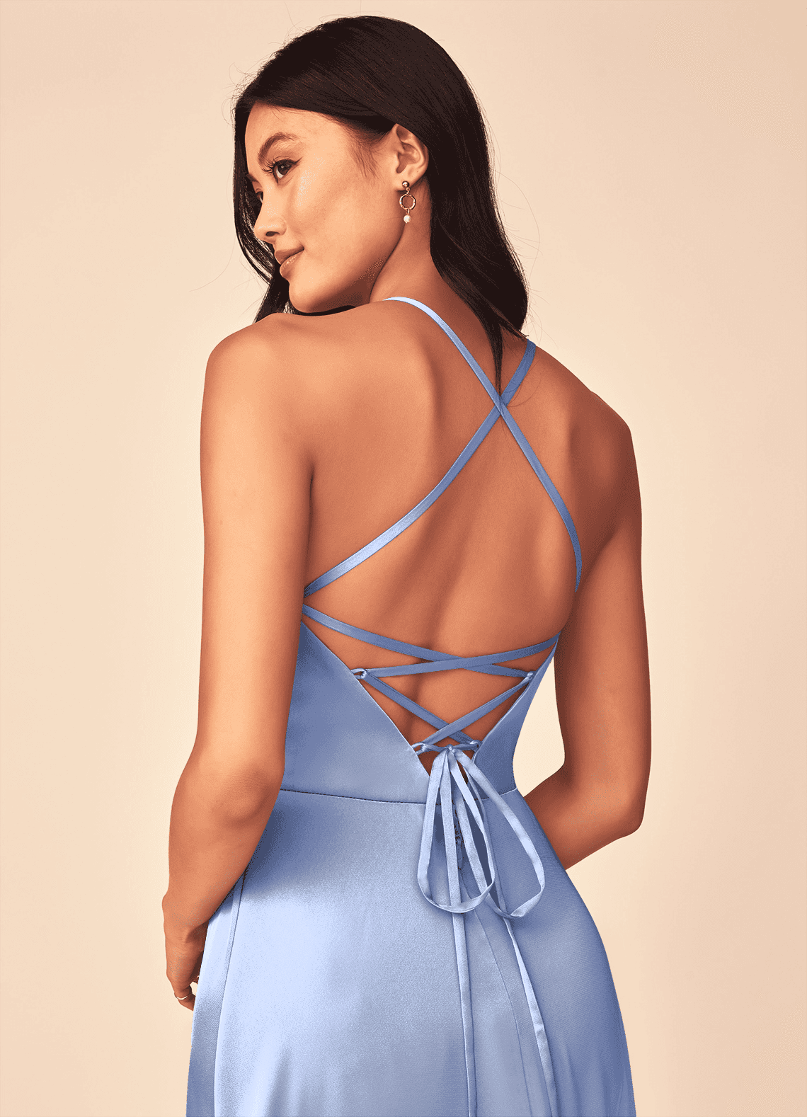 Mei A-Line V-Neck Stretch Satin Bridesmaid Dress in Ice