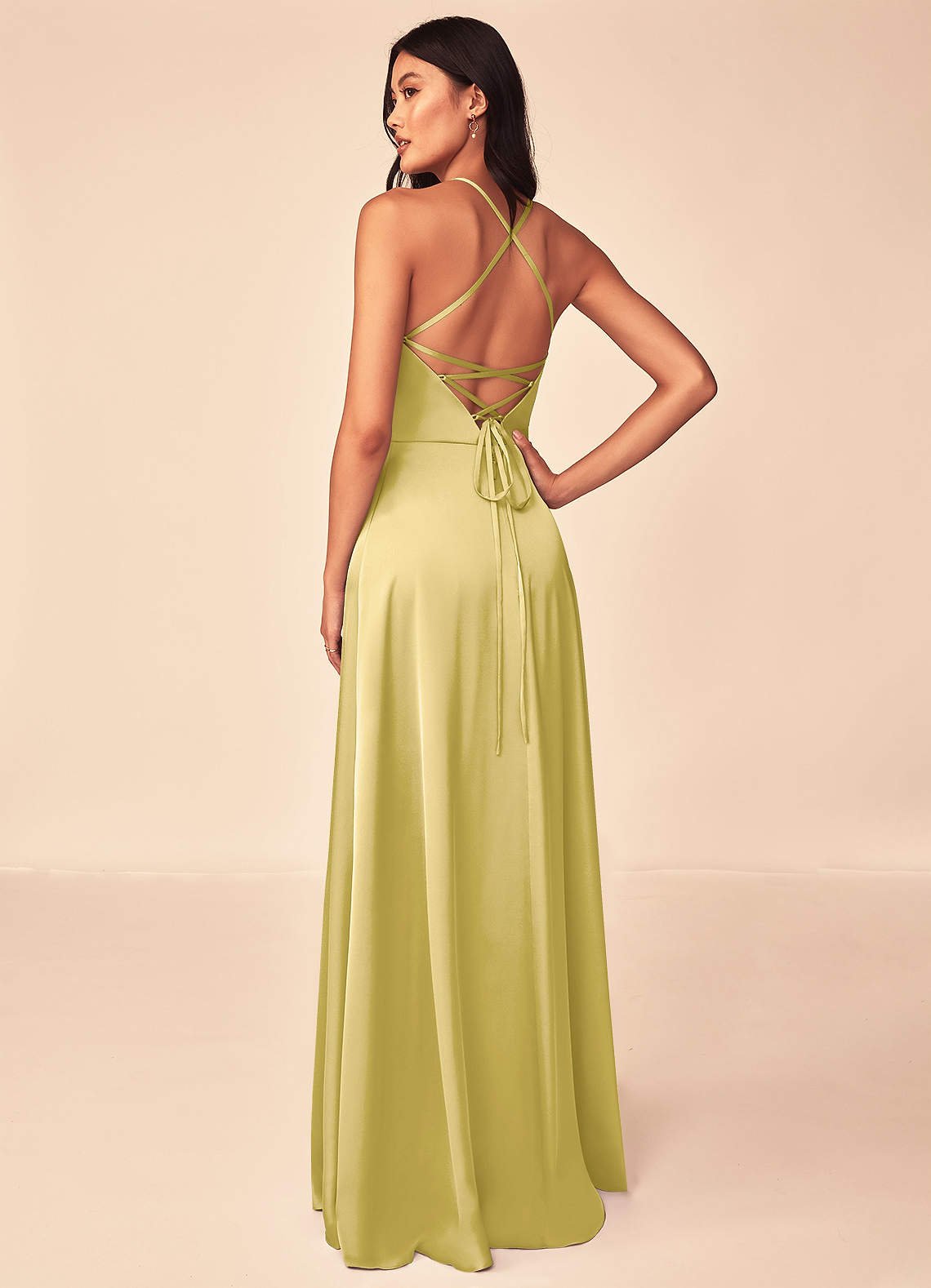 Mei A-Line V-Neck Stretch Satin Bridesmaid Dress in Canary