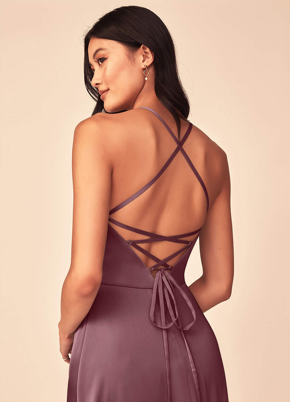 Mei A-Line V-Neck Stretch Satin Bridesmaid Dress in Amethyst