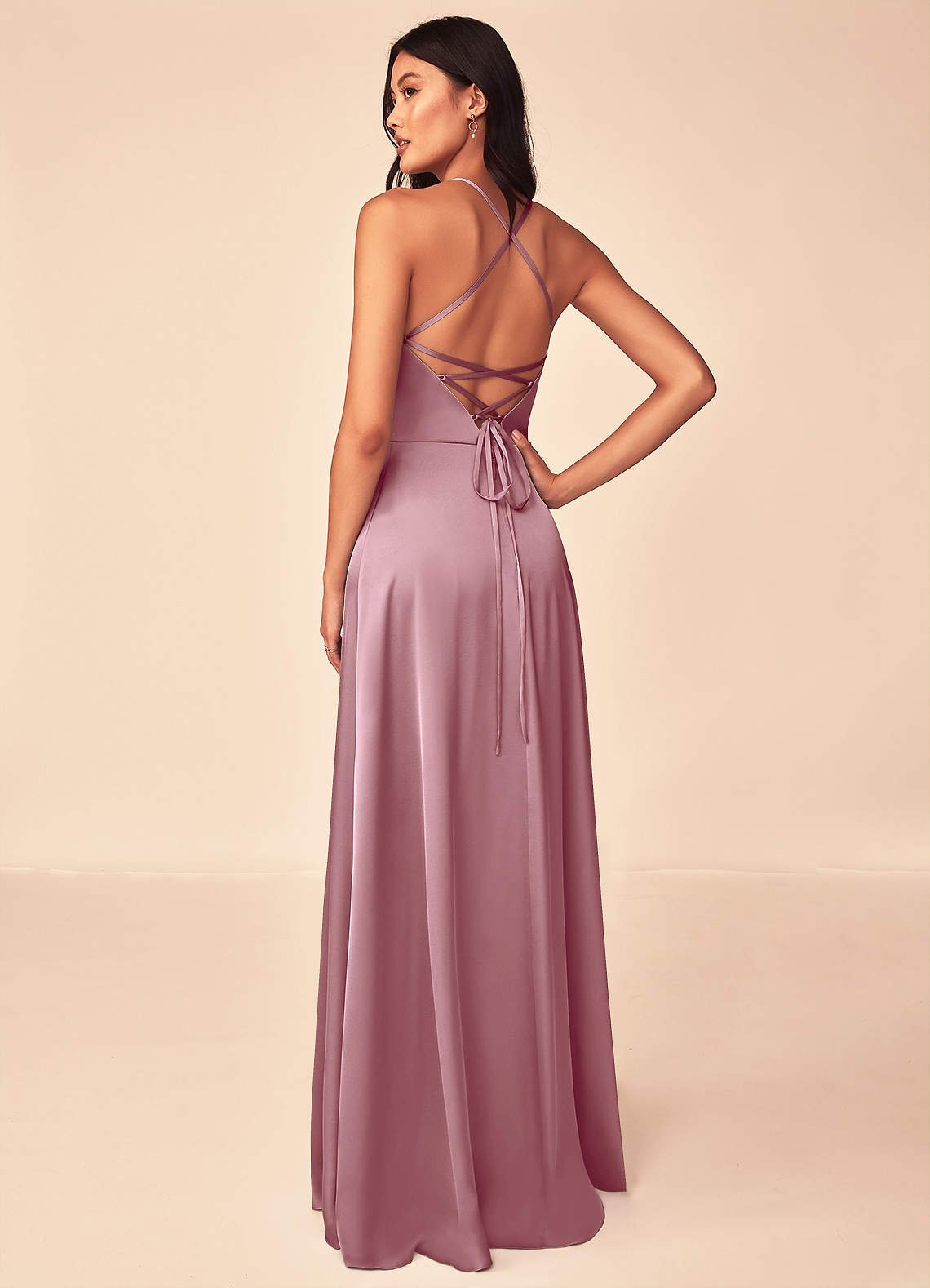 Mei A-Line V-Neck Stretch Satin Bridesmaid Dress in Vintage Mauve