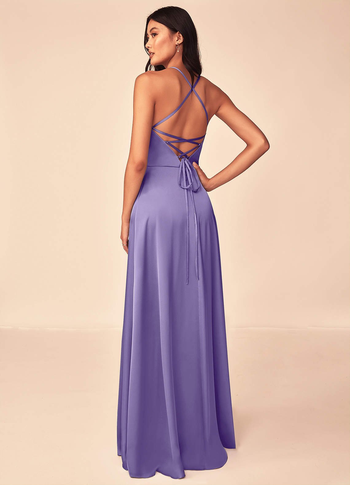 Mei A-Line V-Neck Stretch Satin Bridesmaid Dress in Tahiti