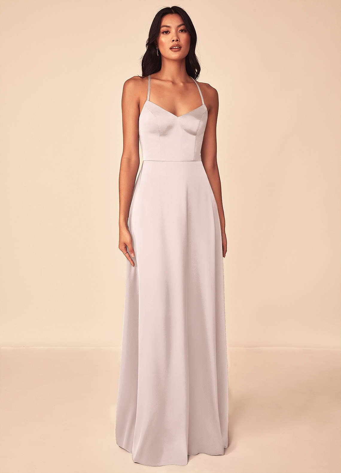 Mei A-Line V-Neck Stretch Satin Bridesmaid Dress in Blushing Pink