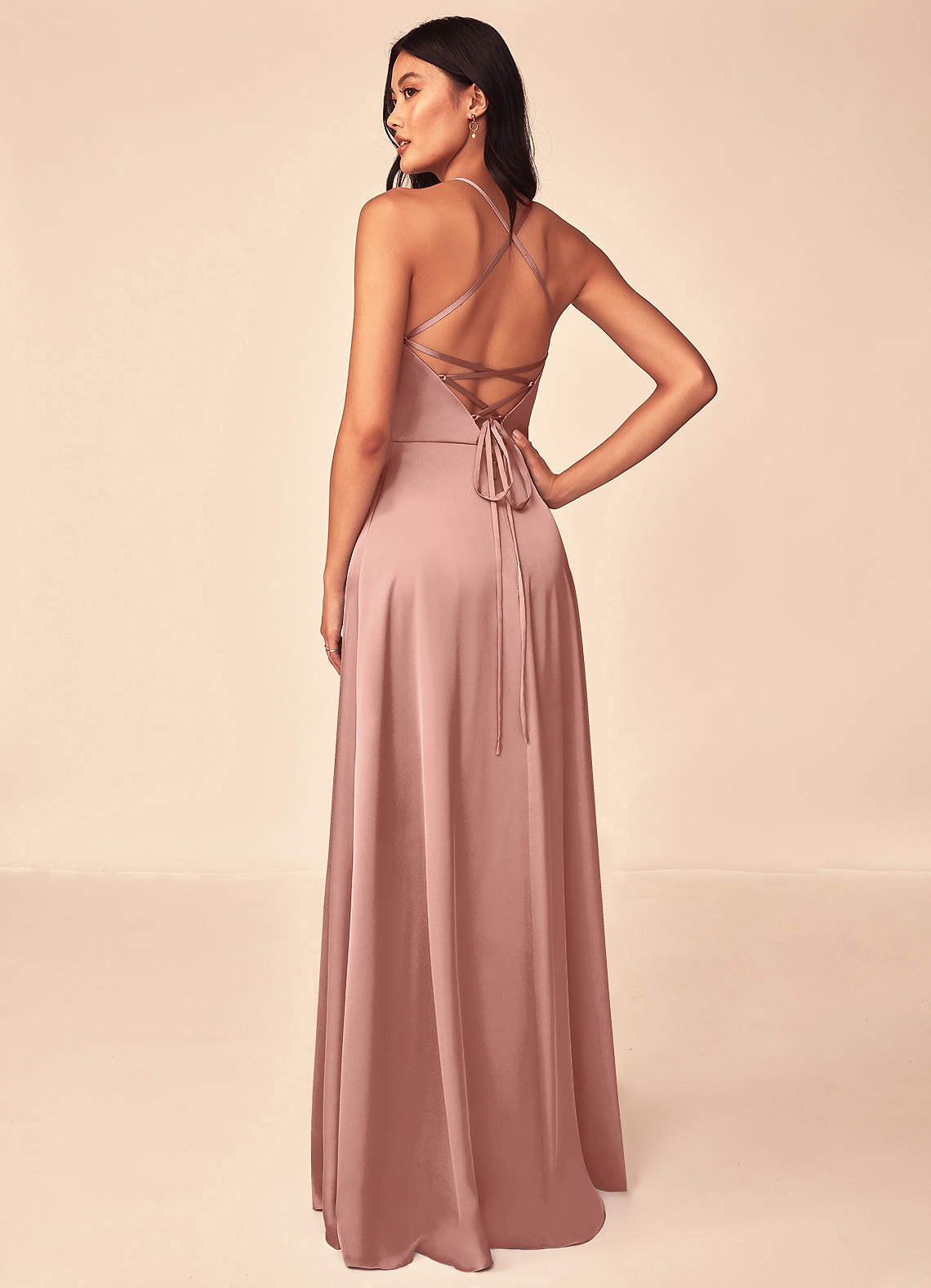 Mei A-Line V-Neck Stretch Satin Bridesmaid Dress in Rosette