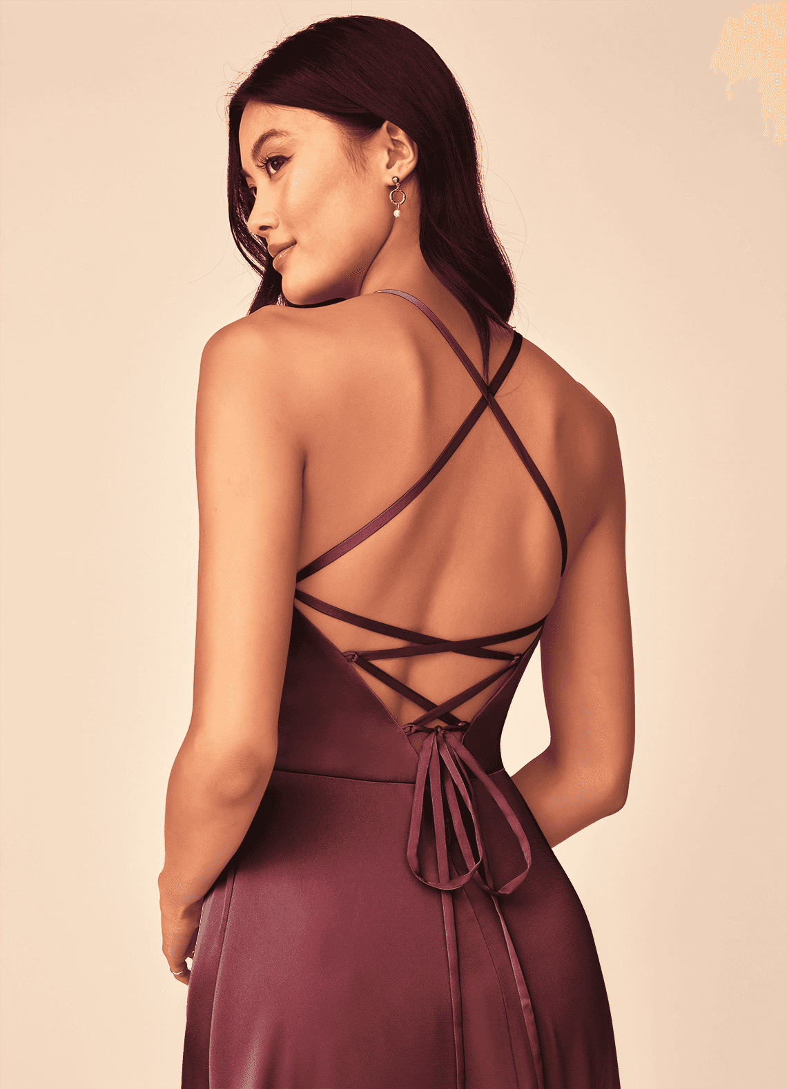Mei A-Line V-Neck Stretch Satin Bridesmaid Dress in Merlot