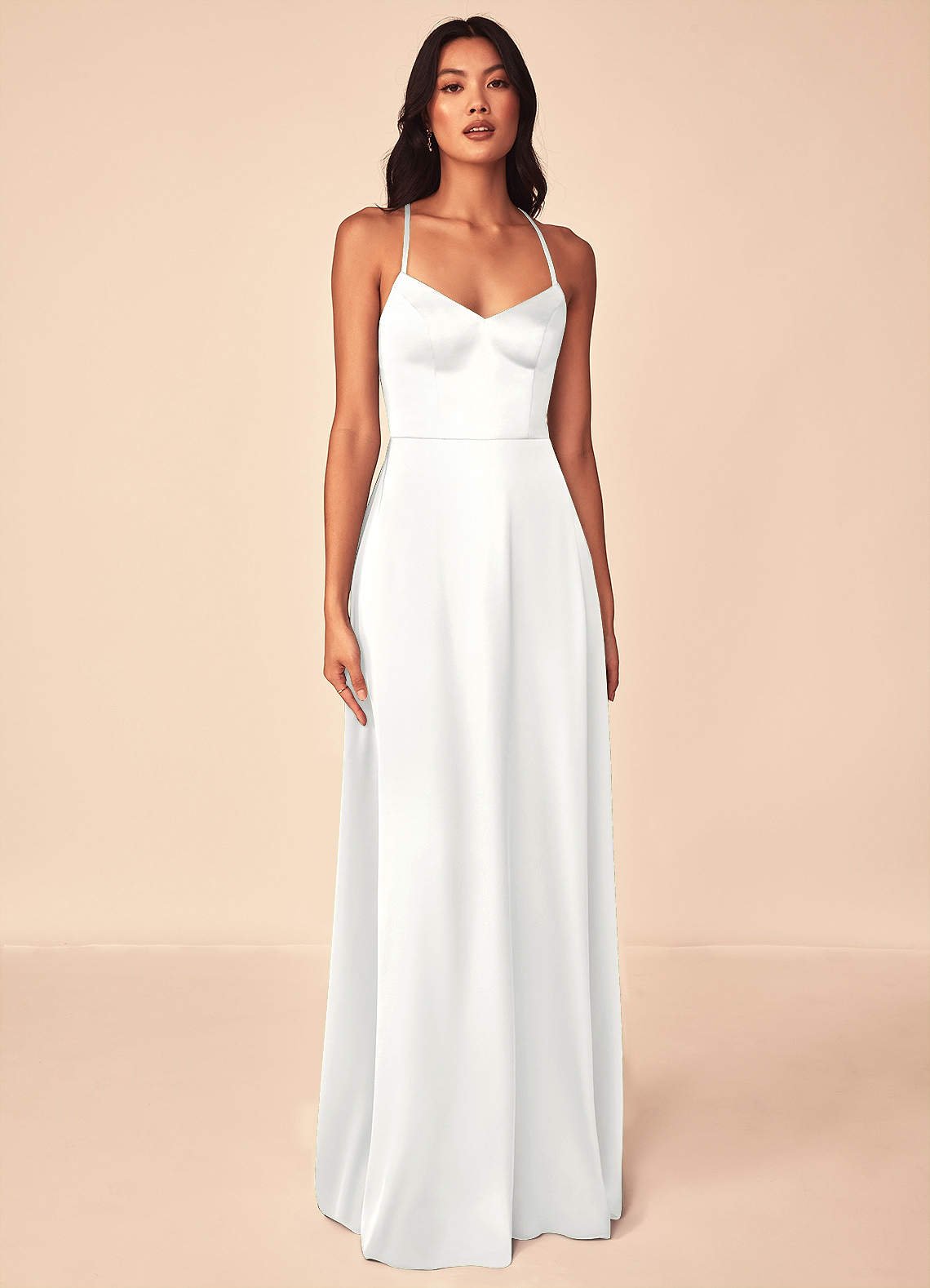 Mei A-Line V-Neck Stretch Satin Bridesmaid Dress in white
