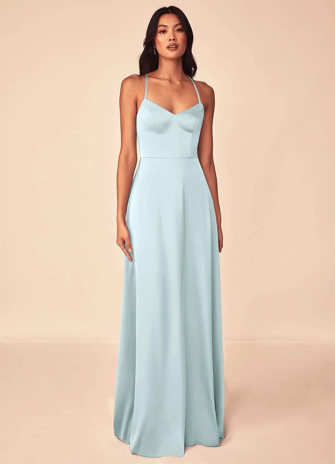 Mei A-Line V-Neck Stretch Satin Bridesmaid Dress in Sea Glass