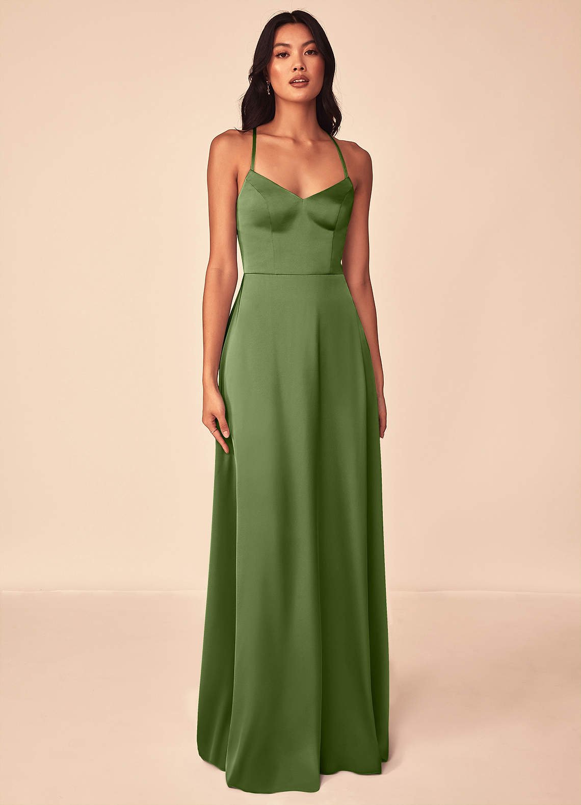 Mei A-Line V-Neck Stretch Satin Bridesmaid Dress in Juniper