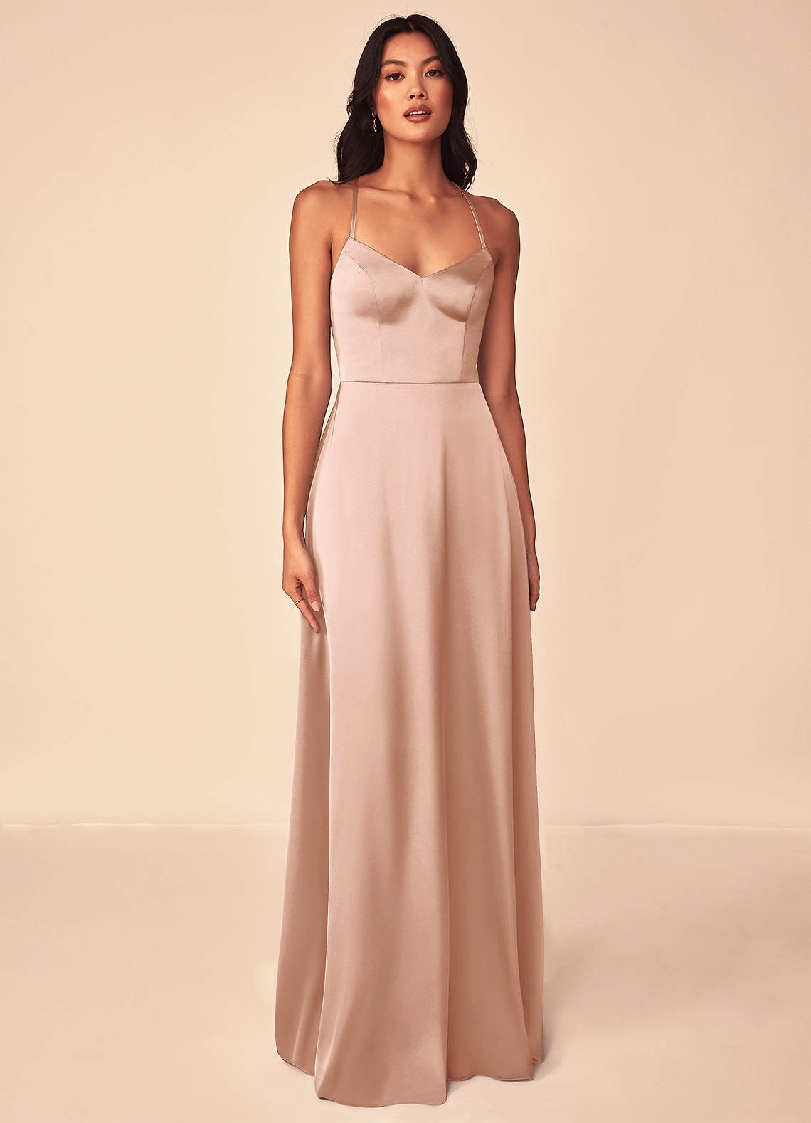Mei A-Line V-Neck Stretch Satin Bridesmaid Dress in rose gold