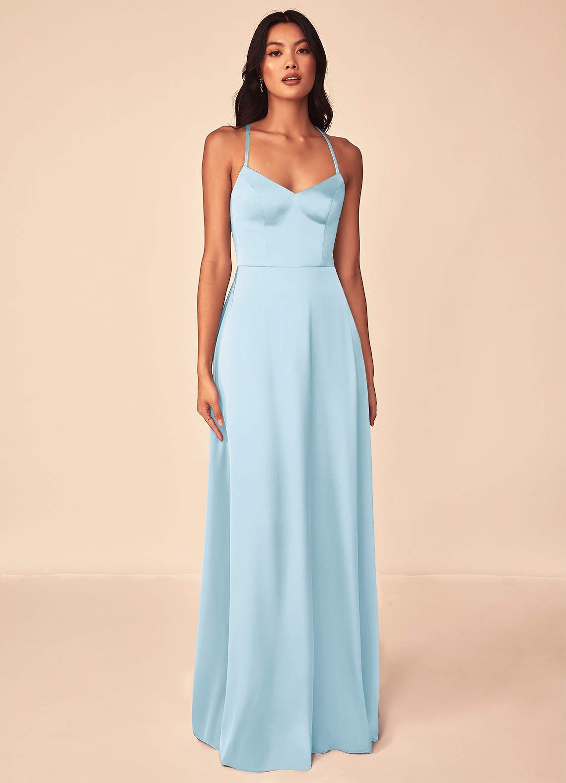 Mei A-Line V-Neck Stretch Satin Bridesmaid Dress in Sky Blue