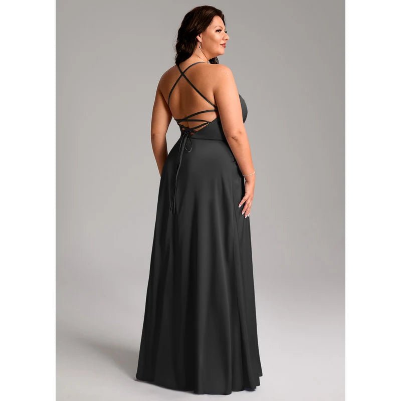Mei A-Line V-Neck Stretch Satin Bridesmaid Dress - ZHEXUDAI