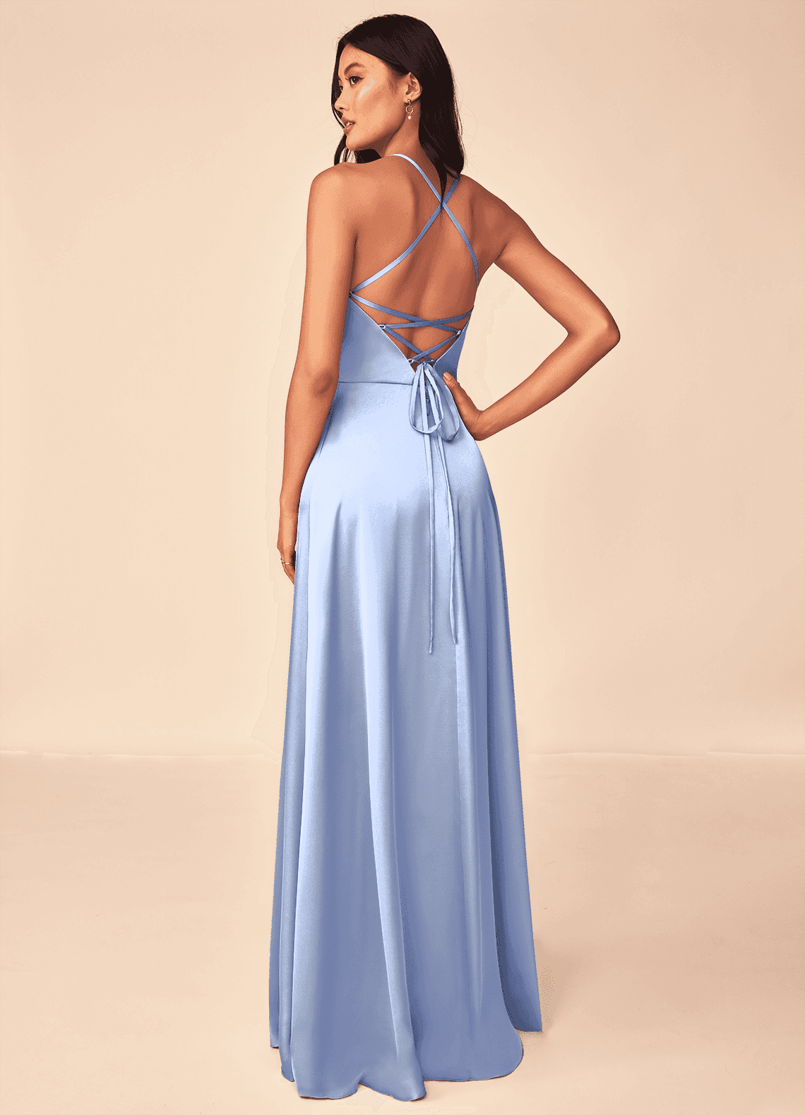 Mei A-Line V-Neck Stretch Satin Bridesmaid Dress in Ice