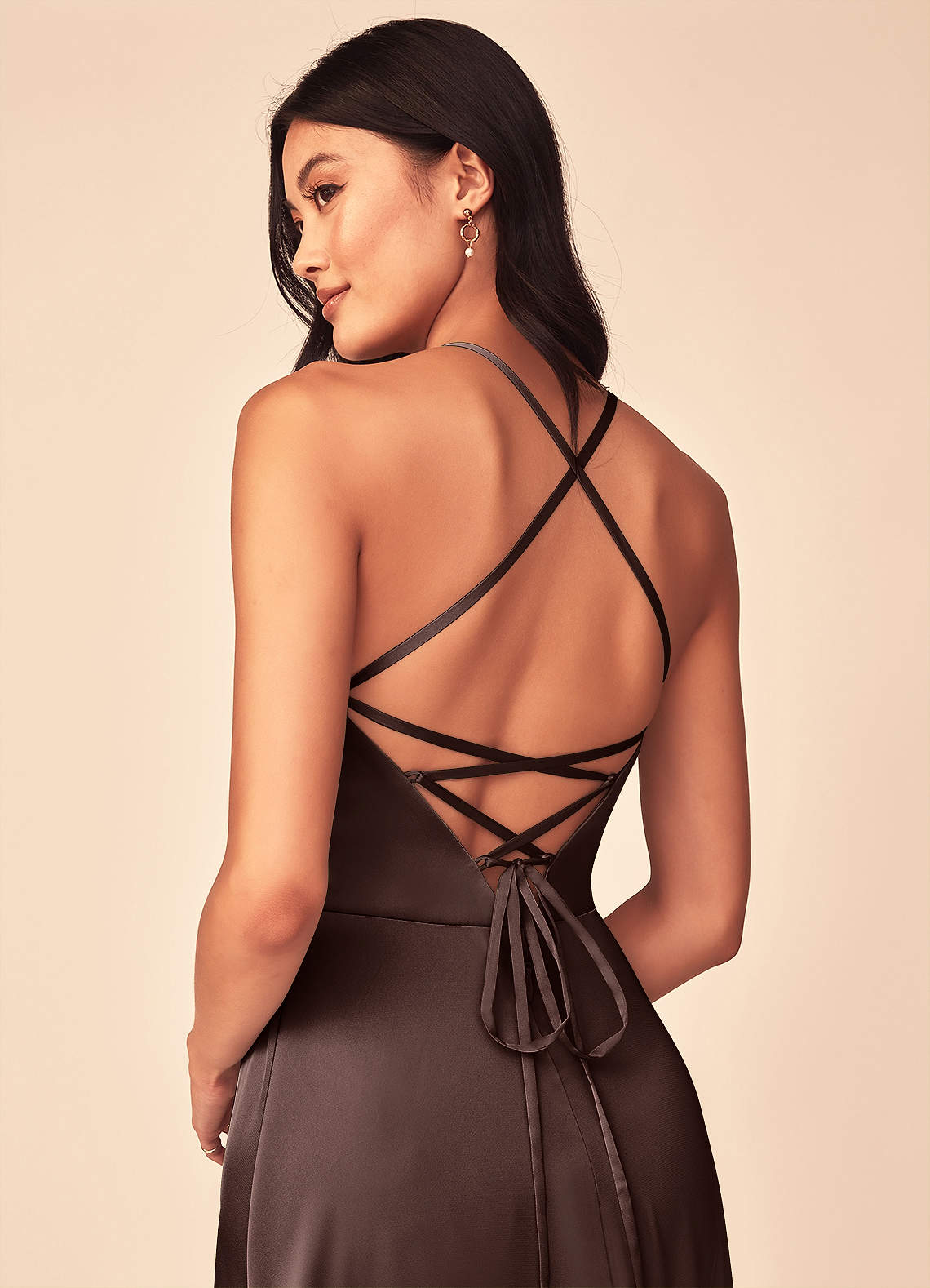 Mei A-Line V-Neck Stretch Satin Bridesmaid Dress in Ganache