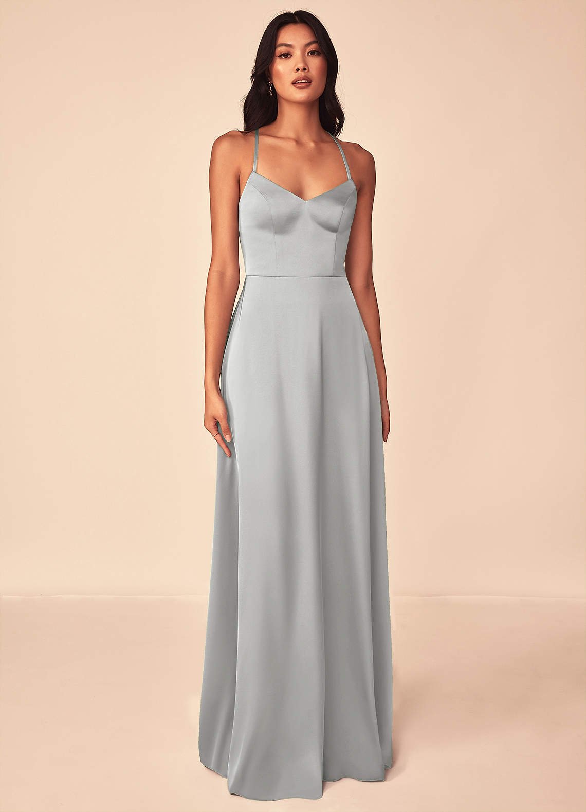 Mei A-Line V-Neck Stretch Satin Bridesmaid Dress in Silver