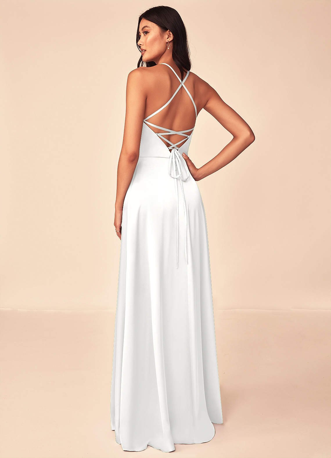 Mei A-Line V-Neck Stretch Satin Bridesmaid Dress in white