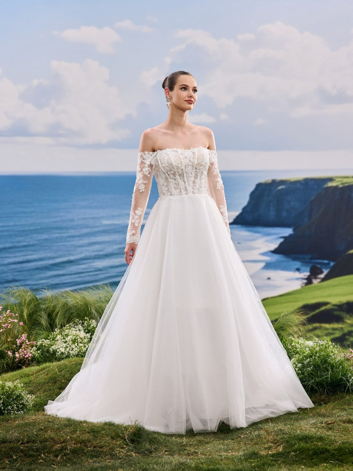 Jovelle white A-Line wedding dress, detail and alternate angle