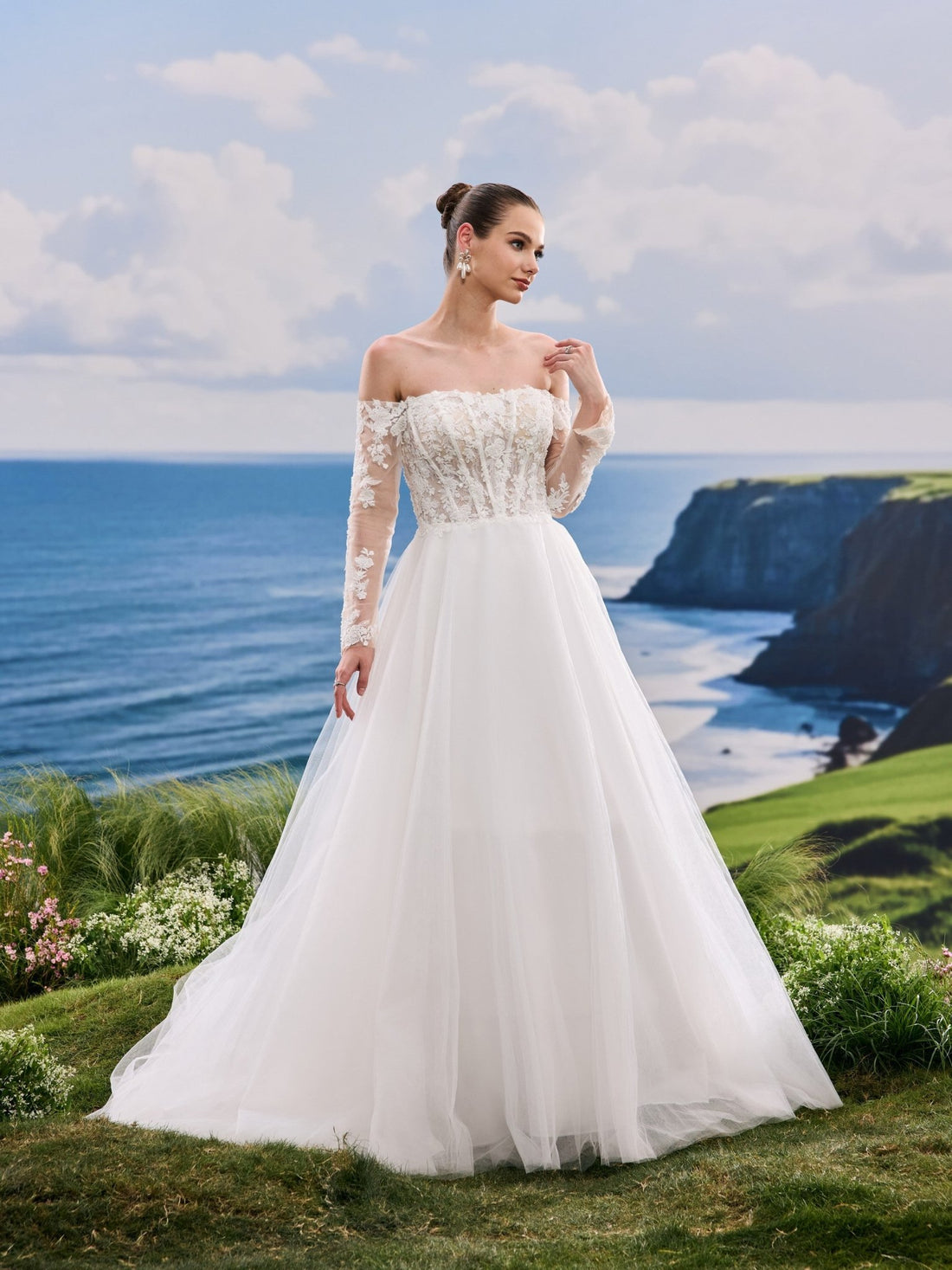 Jovelle white A-Line wedding dress, front view