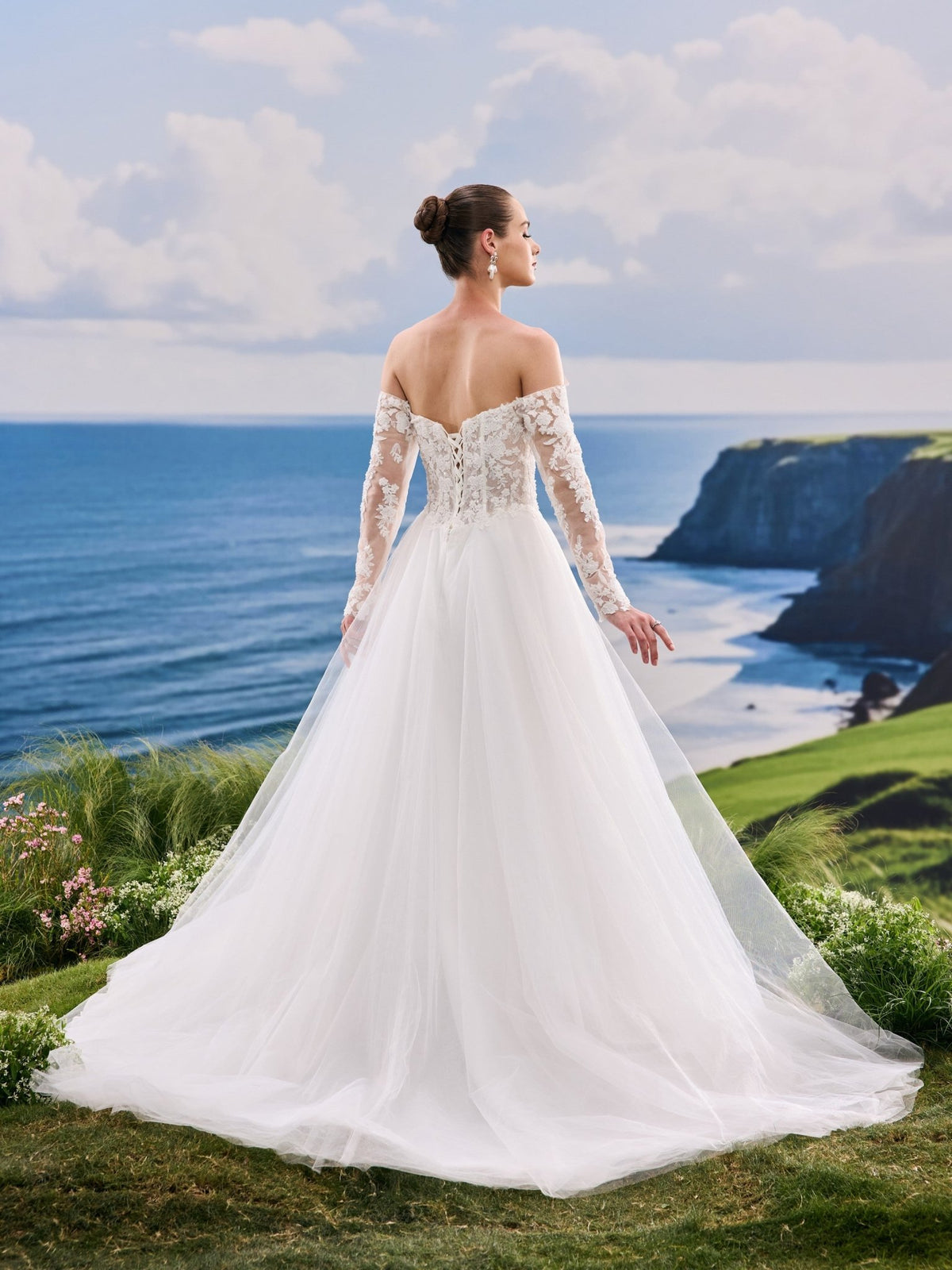 Jovelle white A-Line wedding dress, back view