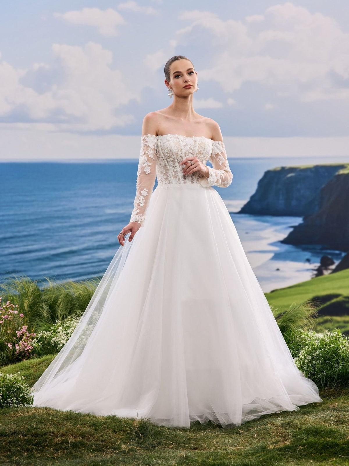 Jovelle white A-Line wedding dress, detail and alternate angle