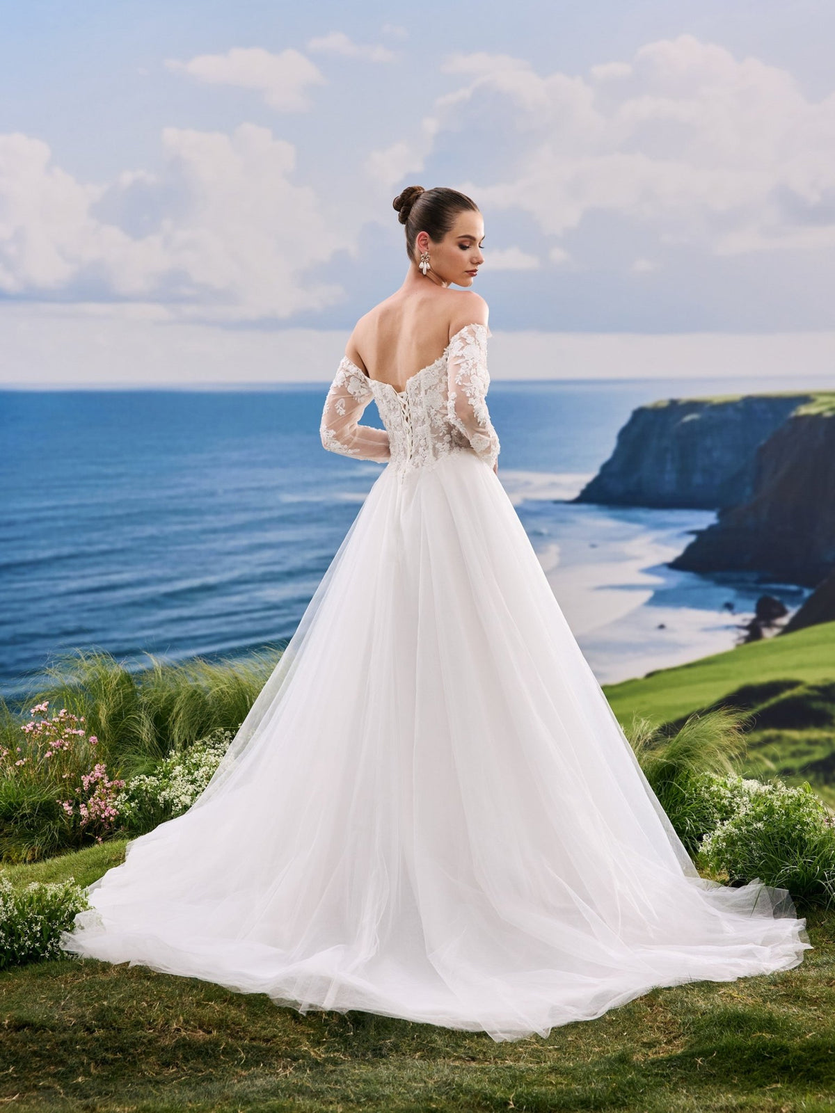 Jovelle white A-Line wedding dress, back view