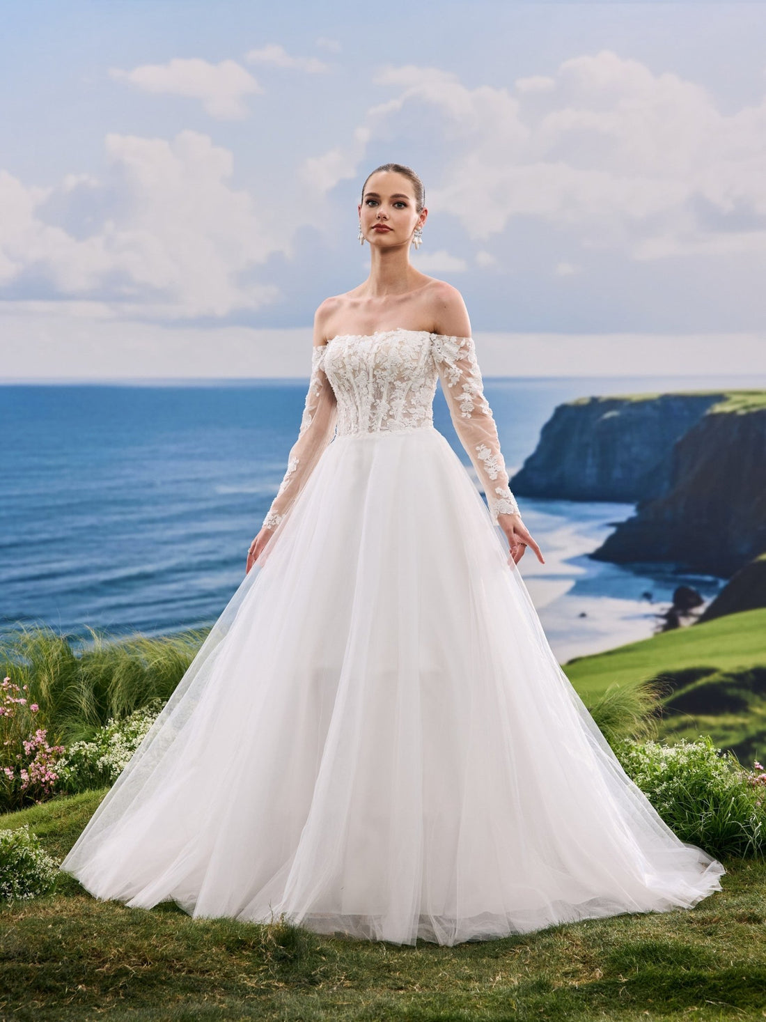 Jovelle white A-Line wedding dress, front view
