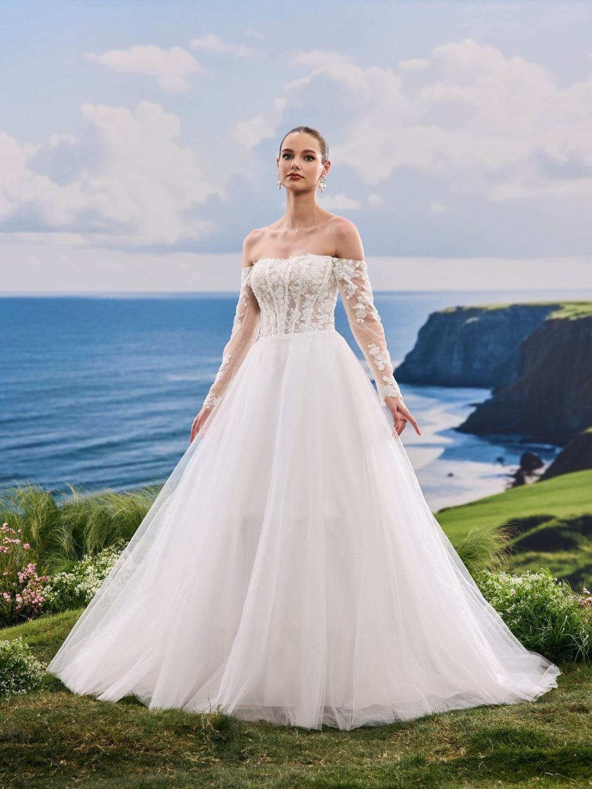 Jovelle white A-Line wedding dress, front view