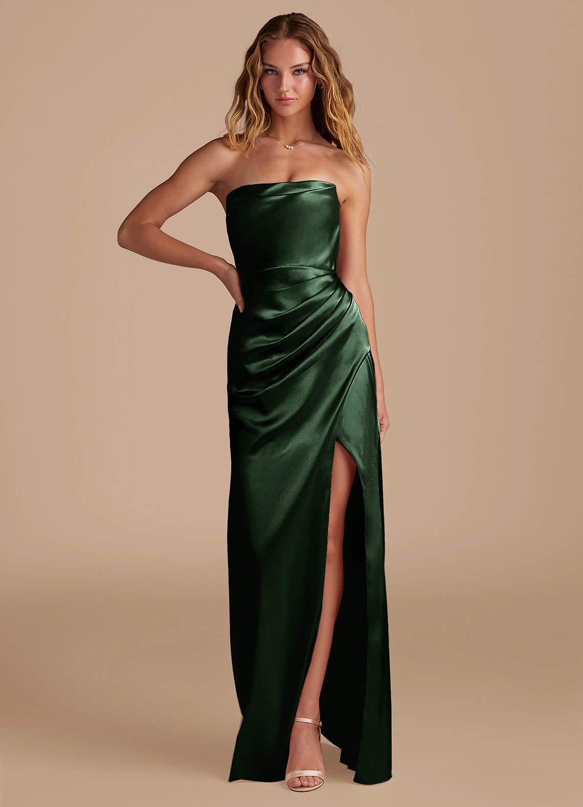 Leonis Mermaid Cowl-Neck Metallic Satin Bridesmaid Dress in Eucalyptus