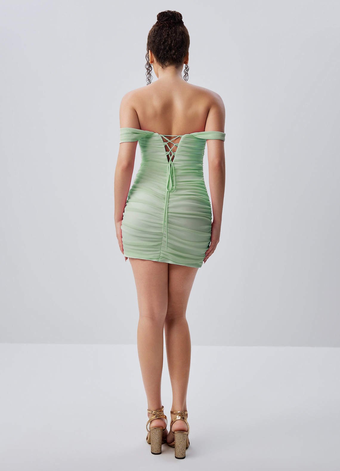 Menaphilo Bodycon Mini Off-the-Shoulder Stretch Mesh Prom Dress in Dusty Green