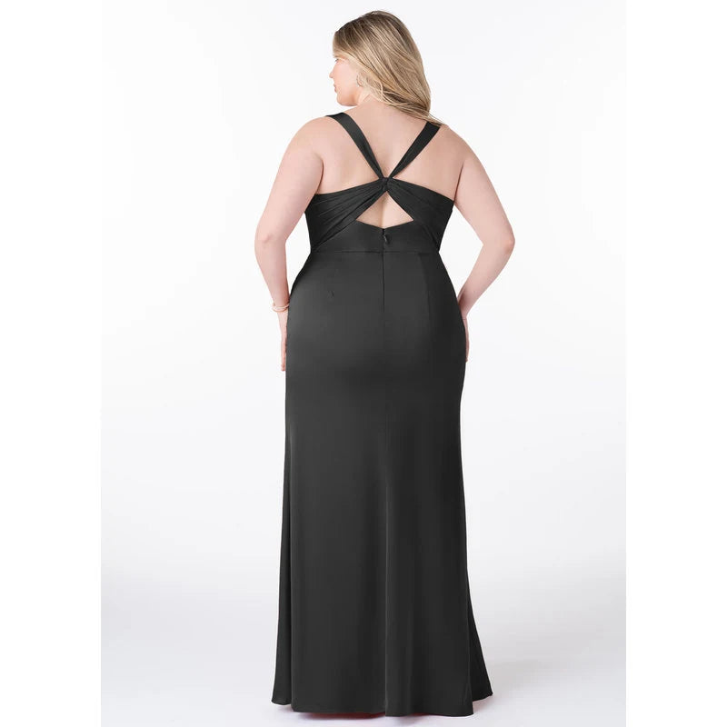 Mero Mermaid Square-Neck Stretch Satin Bridesmaid Dress in black - additional view 9