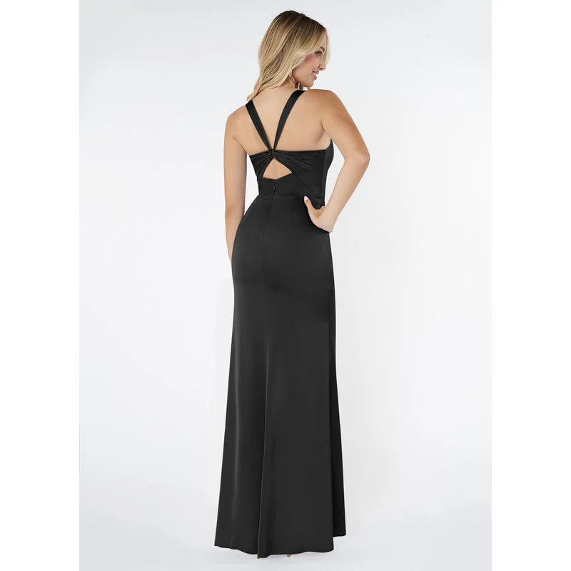 Mero Mermaid Square-Neck Stretch Satin Bridesmaid Dress in black - additional view 1
