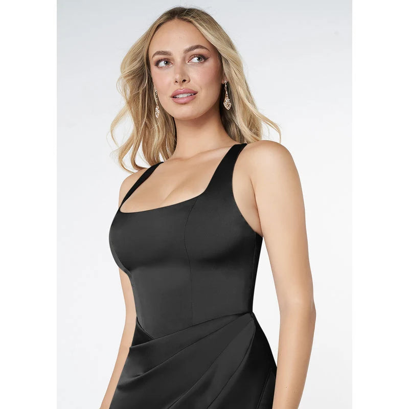 Mero Mermaid Square-Neck Stretch Satin Bridesmaid Dress in black - additional view 2