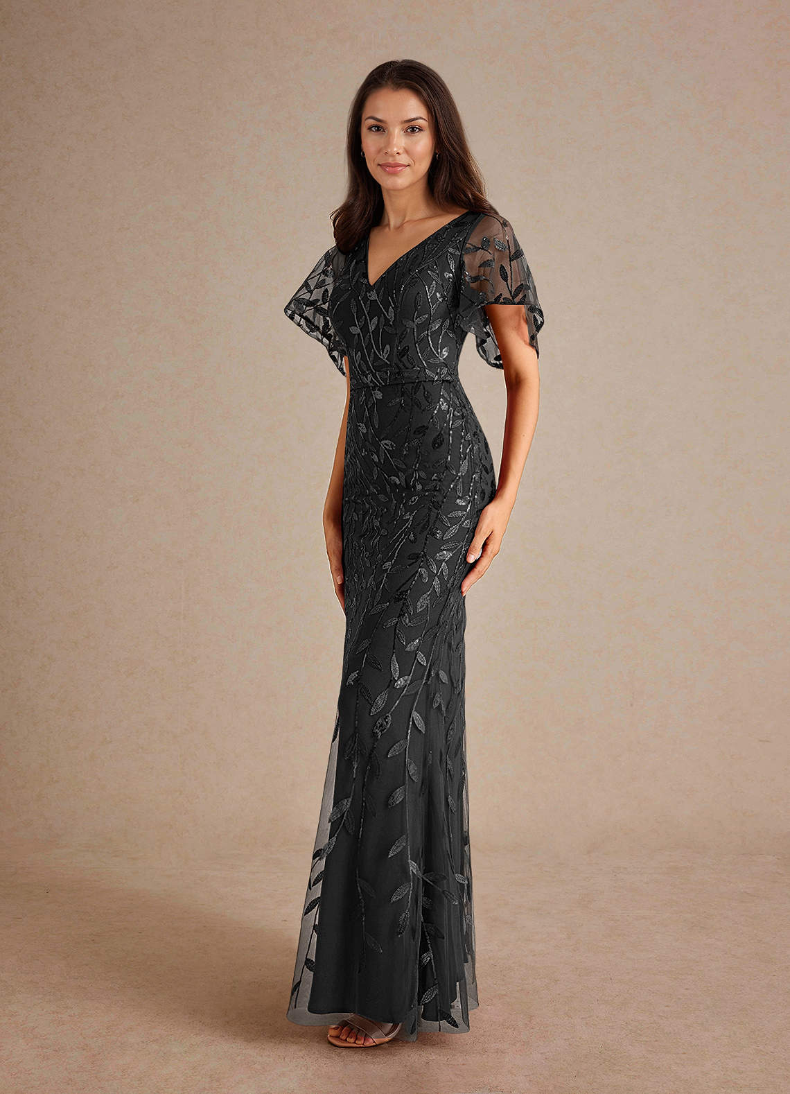 Milan Sheath V-Neck Tulle and Sequins Mother of the Bride Dress