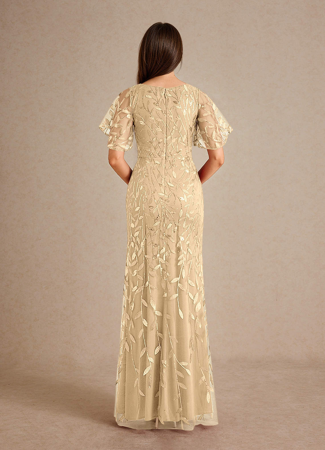 Milan Sheath V-Neck Tulle and Sequins Mother of the Bride Dress in champagne